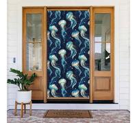 Door Covers Decorations - Spring Summer Green Jellyfish Print Door Banners for Front, Winter Fall Sign Cover Banner Hanging Backdrop for Outdoor Indoor Eve Wall Decor Supplies 6x3 Ft