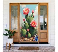 Door Covers Decorations - Spring Summer Modern Cactus Green Print No.101 Door Banners for Front, Winter Fall Sign Cover Banner Hanging Backdrop for Outdoor Indoor Eve Wall Decor Supplies 6x3 Ft