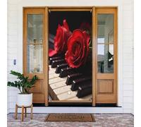 Door Covers Decorations - Spring Summer Piano Rose Red Print No.634 Door Banners for Front, Winter Fall Sign Cover Banner Hanging Backdrop for Outdoor Indoor Eve Wall Decor Supplies 6x3 Ft