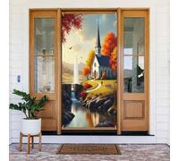 Door Covers Decorations - Spring Summer Realistic Church Print No.11 Door Banners for Front, Winter Fall Sign Cover Banner Hanging Backdrop for Outdoor Indoor Eve Wall Decor Supplies 6x3 Ft