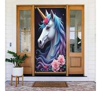 Door Covers Decorations - Spring Summer Rose Horse Colorful Print No.242 Door Banners for Front, Winter Fall Sign Cover Banner Hanging Backdrop for Outdoor Indoor Eve Wall Decor Supplies 6x3 Ft