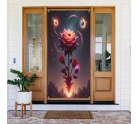 Door Covers Decorations - Spring Summer Rose Planet Print No.808 Door Banners for Front, Winter Fall Sign Cover Banner Hanging Backdrop for Outdoor Indoor Eve Wall Decor Supplies 6x3 Ft