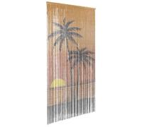 Door Curtain Multicolour Bamboo Solid Pine 100x200cm Palm Tree Print Beaded100s