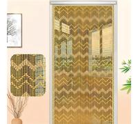 Door curtain, wooden bead bamboo door curtain, beaded curtain, hanging door curtain, blackout insect fly mosquito partition privacy screen, wave pattern, for living room, bedroom, wardrobe, party(Gold