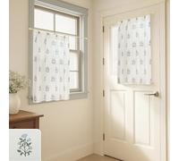 Door Curtains for Front Door Window,Small Sheer Linen 40 Inch Length Boho Block Print Floral Pinch Pleated Short Curtain for Kitchen Back Door Inside House Glass Window