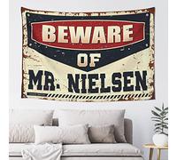 Door Decor for Bedroom, Beware of Mr. Nielsen, Funny Tapestry for House Decor, Man Cave Decor (Size 75 x 100 cm)