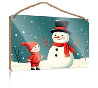 Door Decor Sign A Child in Red Clothing Stands Next to A Snowman Wearing A Top Hat and Scarf Wall Hanging Decor Sayings Fall Front Door Decor(20X30CM)
