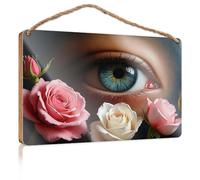 Door Decor Sign A Close-Up Of An Eye Surrounded By Roses Wooded Sign Teens Stuff Plaque Sign(15X28CM)