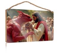 Door Decor Sign A Man In White Robes Interacts With A Red Demon Wooded Sign Teens Stuff Plaque Sign(20X30CM)