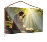 Door Decor Sign A Person in Robes Kneels By A Serene Forest Stream, Bathed in Golden Light Wall Hanging Decor Sayings Fall Front Door Decor(20X30CM)