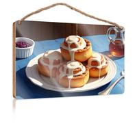 Door Decor Sign Cinnamon Rolls With Icing On A Sunny Table Wooded Sign Teens Stuff Plaque Sign(20X30CM)