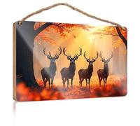 Door Decor Sign Four Deer Stand In An Autumn Forest Wooded Sign Teens Stuff Plaque Sign(20X30CM)