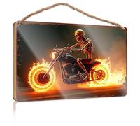 Door Decor Sign Skeletal Rider On Flaming Motorcycle Wall Hanging Decor Sayings Fall Front Door Decor(15X28CM)
