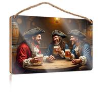 Door Decor Sign Three Pirates Enjoy A Hearty Drink Together Wall Hanging Decor Sayings Fall Front Door Decor(15X28CM)
