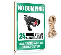 Door Decor Sign Warning No Dumping Video Surveillance Violators Will Be Prosecuted Wooden Sign Funny Bathroom Accessories Spring Door Decorations(15X28CM)