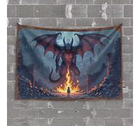 Door Decorations for Bedroom Monstrous Beast Emerging from Fiery Abyss in Urban Ruins Tapestry Funny Tapestry Men Decor(75X100CM)