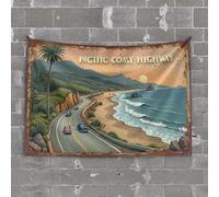 Door Decorations for Bedroom Vintage Pacific Coast Highway Road Trip Adventure Tapestry Funny Tapestry Men Decor(100X150CM)