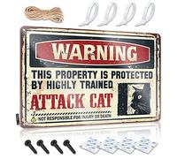 Door Decorations For Bedroom Warning This Property Is Protected By A Highly Trained Attack Cat Sign Cheers Tin Sign Warning Tin Sign(30X40CM)
