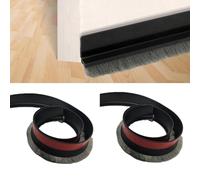 Door Draft Excluder Weather Strip, Assemble Ready, Cut to Size,Peel and Stick,Door Draught Excluder Brush for Bottom of Door,100cm x 5.2cm,2 Pack,Black