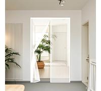 Door Fly Screen 101 x 260 cm Powerful Magnets and Magic Tape, No Drill Installation, Automatically Closes Keeps Bugs Out Magnetic Fly Screen Door Curtain for Sliding, White