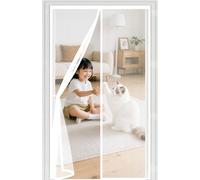 Door Fly Screen 103 x 287 cm Powerful Magnets and Magic Tape, No Drill Installation, Automatically Closes Keeps Bugs Out Magnetic Door Curtains Fly Screen for Sliding, White
