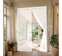 Door Fly Screen 103 x 287 cm Without Drilling, with Strong Magnets and Magic Band, Automatically Closes, Keep Insects Anti Mosquito Mesh Curtain Pet & Kid Friendly, White
