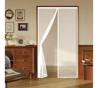 Door Fly Screen 104 x 167 cm Without Drilling, with Strong Magnets and Magic Band, Automatically Closes, Keep Insects Magnetic Door Screen Fly Bug for Bedroom, White