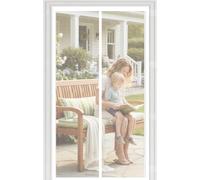 Door Fly Screen 106 x 209 cm with Powerful Magnets Automatically Closes and Magic Tape, Install Without, Keep Bugs Out, Magnetic Fly Screen Door Curtain for Balcony, White