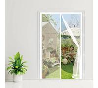 Door Fly Screen 106 x 209 cm with Powerful Magnets Automatically Closes and Magic Tape, Install Without, Keep Bugs Out, Polyester Removable Fly Net for Door for Patio, White
