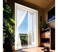 Door Fly Screen 110 x 159 cm Automatically Closes Keeps Bugs Out, Powerful Magnets and Magic Tape, No Drill Installation, Magnetic Door Screen Fly Bug for Sliding, White