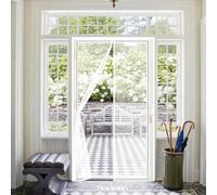 Door Fly Screen 111 x 246 cm Powerful Magnets and Full Frame Magic Tape Heavy Duty, Keeps Bugs Out, Automatically Closes, Anti Mosquito Mesh Curtain for Sliding Patio Keep, White