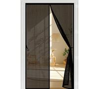 Door Fly Screen 115 x 213 cm Powerful Magnets and Magic Tape, No Drill Installation, Automatically Closes Keeps Bugs Out Magnetic Fly Screen Door Curtain for Sliding, Black