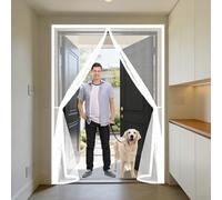 Door Fly Screen 120 x 240 cm Heavy Duty Magnetic Mesh Curtain with Powerful Magnets and Full Frame Hook&Loop, No Gap, Keep Bugs Out Lets Fresh Air in, Kid and Pet Friendly, Black