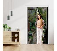 Door Fly Screen 122 x 228 cm with Reinforced Magnetic Strips Auto-Close, No Tools Installation, Keep Insects, Resistente Door Curtains to Stop Flies Pet & Kid Friendly, Black