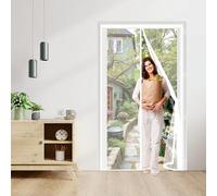 Door Fly Screen 125 x 224 cm with Reinforced Magnetic Strips Auto-Close, No Tools Installation, Keep Insects, Resistente Door Curtains to Stop Flies Pet & Kid Friendly, White