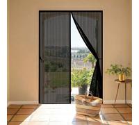 Door Fly Screen 129 x 210 cm Powerful Magnets and Full Frame Magic Tape Heavy Duty, Keeps Bugs Out, Automatically Closes, Anti Mosquito Mesh Curtain for Sliding Patio Keep, Black