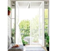Door Fly Screen 130 x 219 cm Without Drilling, with Strong Magnets and All-Around Magic Band, Snap Shut Automatically, Magnetic Screen Door Curtain for Sliding Patio Keep, White