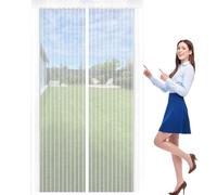 Door Fly Screen 140 x 205 cm with Powerful Magnets and Full Frame Hook&Loop, No Gap, Keep Bugs Out Lets Fresh Air in, Fly Door Net Curtains, Screen Mesh Magnetic Kid and Pet Friendly, White