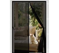 Door Fly Screen 155 x 225 cm Without Drilling, with Strong Magnets and All-Around Magic Band, Snap Shut Automatically, Magnetic Screen Door Curtain for Sliding Patio Keep, Black
