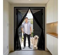 Door Fly Screen 155 x 60 cm Durable Door Fly Screen Curtain with Powerful Magnets and Full Frame Hook&Loop, No Gap, Keep Bugs Out Lets Fresh Air in, Kid and Pet Friendly, Black