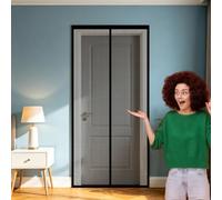 Door Fly Screen 175 x 170 cm Heavy Duty Self-Sealing Fly Mesh with Powerful Magnets and Full Frame Hook&Loop, No Gap, Keep Bugs Out Lets Fresh Air in, Kid and Pet Friendly, Black