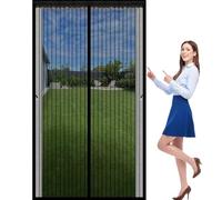 Door Fly Screen 175 x 195 cm with Powerful Magnets and Full Frame Hook&Loop, No Gap, Keep Bugs Out Lets Fresh Air in, Fly Door Net Curtains, Screen Mesh Magnetic Kid and Pet Friendly, Black