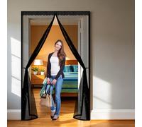 Door Fly Screen 175 x 210 cm Keep Bugs Out Lets Fresh Air in, with Powerful Magnets and Full Frame Hook&Loop, No Gap, Durable Door Fly Screen Curtain Kid and Pet Friendly, Black