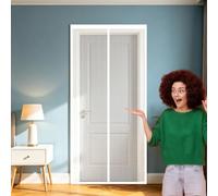 Door Fly Screen 180 x 242 cm Heavy Duty Self-Sealing Fly Mesh with Powerful Magnets and Full Frame Hook&Loop, No Gap, Keep Bugs Out Lets Fresh Air in, Kid and Pet Friendly, White