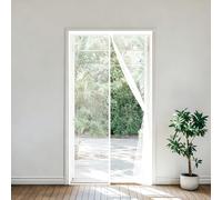 Door Fly Screen 185 x 207 cm Without Drilling, with Strong Magnets and Magic Band, Automatically Closes, Keep Insects Anti Mosquito Mesh Curtain for Sliding Door, White
