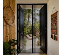 Door Fly Screen 195 x 200 cm Anti Mosquito Mesh Fly Curtain with Powerful Magnets and Full Frame Hook&Loop, No Gap, Keep Bugs Out Lets Fresh Air in, Kid and Pet Friendly, Black