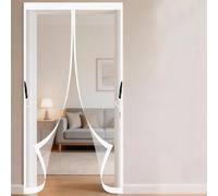 Door Fly Screen 200 x 200 cm Frame Hook & Loop Keep Bugs Out Lets Fresh Air in No Gap Heavy Duty Mesh Curtain for Patio Doors Balcony Sliding Door, White