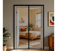 Door Fly Screen 200 x 210 cm Mesh Curtain Anti Mosquito with Powerful Magnets and Full Frame Hook&Loop, No Gap, Keep Bugs Out Lets Fresh Air in, Kid and Pet Friendly, Black