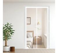 Door Fly Screen 47 x 227 cm Powerful Magnets and Magic Tape, No Drill Installation, Automatically Closes Keeps Bugs Out Anti Mosquito Mesh Curtain for Sliding Door, White