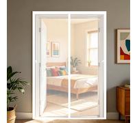 Door Fly Screen 50 x 220 cm Mesh Curtain Anti Mosquito with Powerful Magnets and Full Frame Hook&Loop, No Gap, Keep Bugs Out Lets Fresh Air in, Kid and Pet Friendly, White